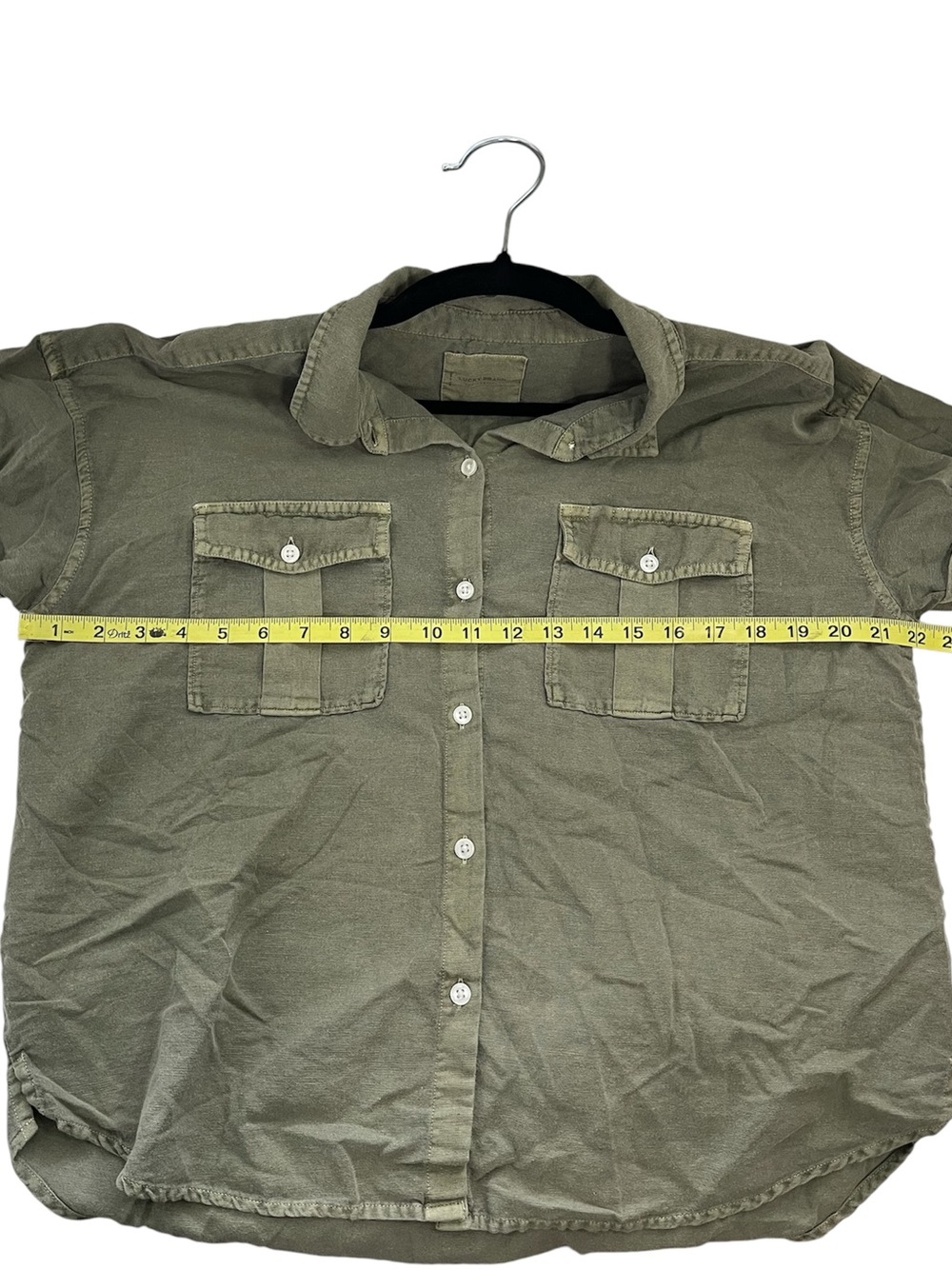 Lucky Brand Lot of 2 Blouses Tops Dark Grey Baby Doll Olive Button Up Large - Picture 9 of 10
